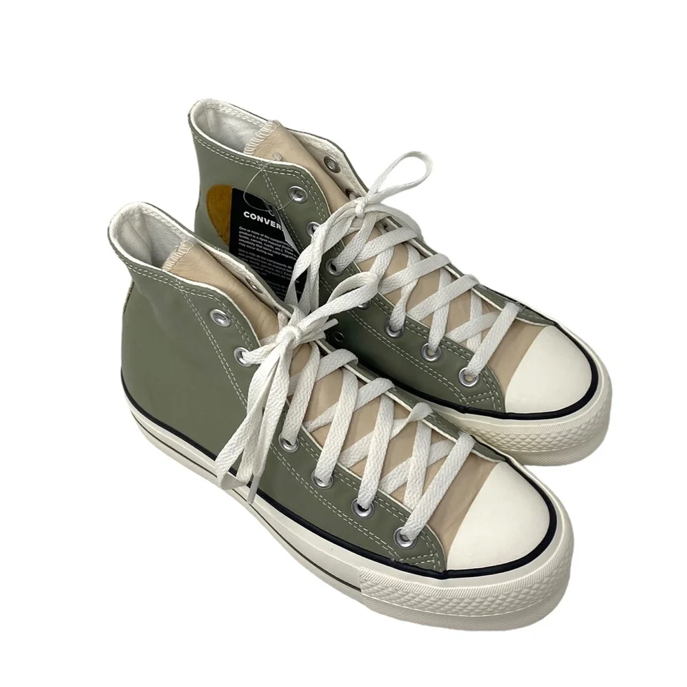 Converse Ctas Lift Platform Shoes Women Leather Green Beige Custom 568163C-WWGBG - Picture 2 of 10